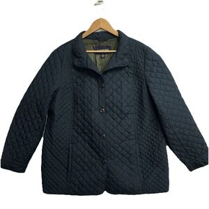 Lands End Plus Size Quilted Jacket Women's 1X Navy Insulated Barn Coat Button